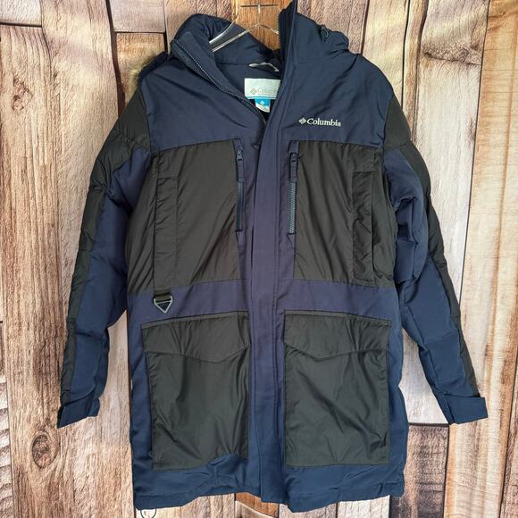Columbia Jacket Marquam Peak Fusion Parka Small Navy Black Omni-Heat Ski Snow - Picture 1 of 8